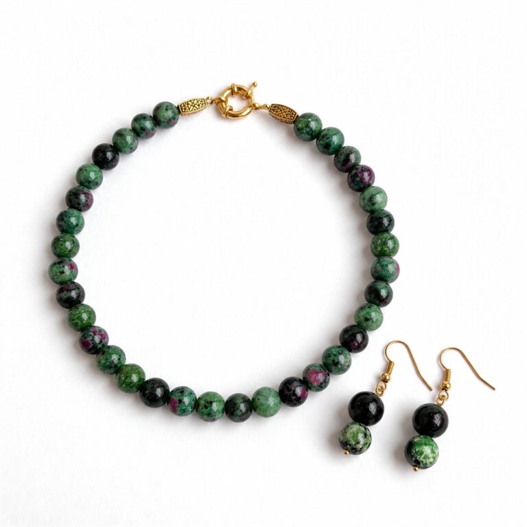 Natural jade necklace in tourmaline colors with polished 9mm beads and a gold clasp