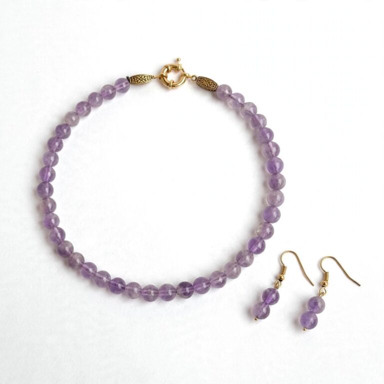 Natural amethyst necklace with polished 8 mm purple beads and a clasp