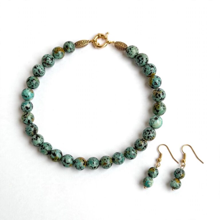 Natural jasper necklace with polished 8 mm beads and a clasp