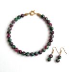 Natural ruby zoisite necklace with polished 8 mm green and red beads and a clasp
