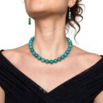 Natural turquoise necklace with polished 14mm beads and gold details
