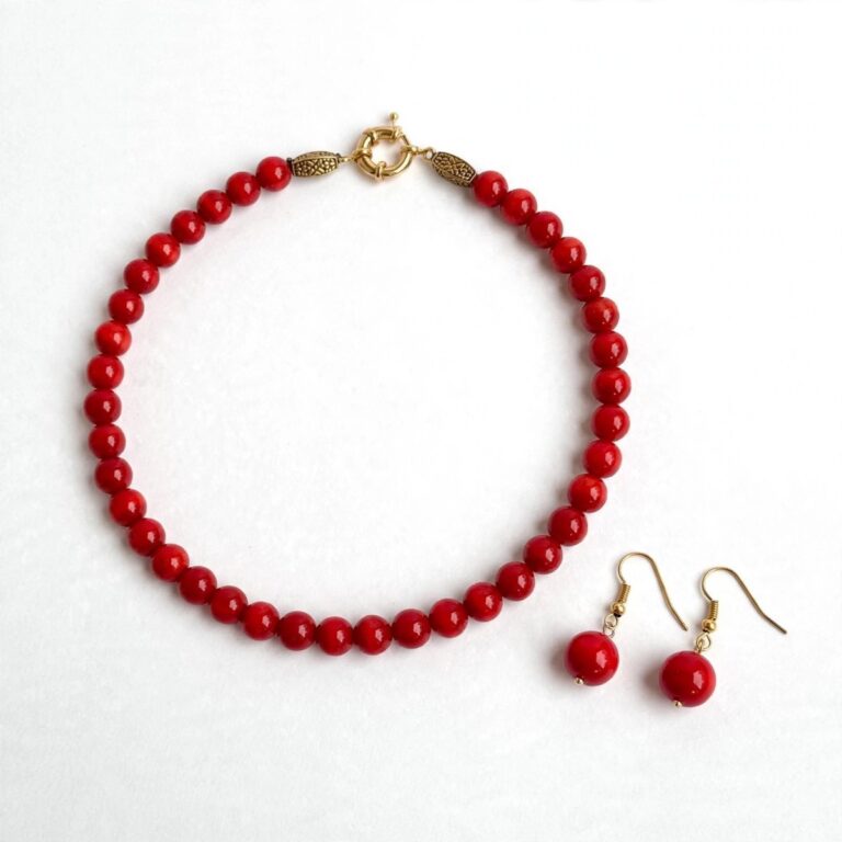 Treated red agate necklace with polished 10 mm beads and a clasp