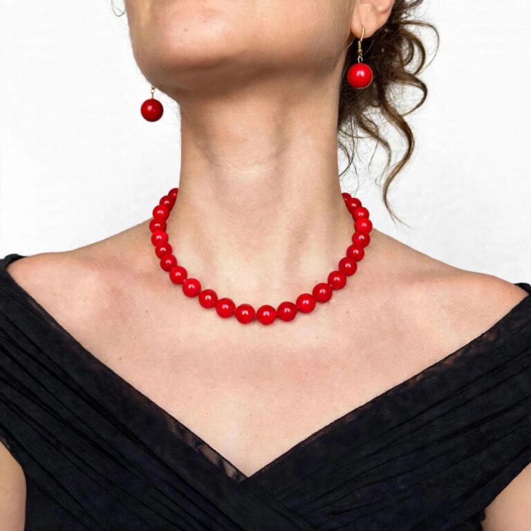 Treated red agate necklace with polished 10 mm beads and a clasp